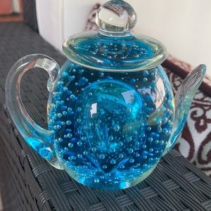 Kanawha Glass bubble teapot paperweight blue and clear 1065 3-1/2 inches Azure